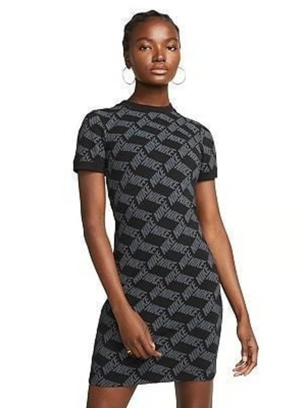 Nike Sportswear Essential Printed Bodycon Dress Black/Gray - Large